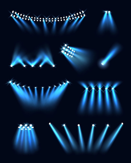 Vecteur illumination de la zone stade professionnel puissants projecteurs avec lumière directionnelle illustration vectorielle décente dans un style réaliste