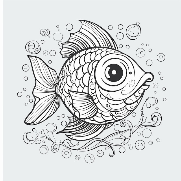 illustartion livre de coloriage page poisson