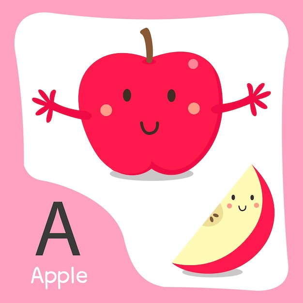 Illustrateur D'un Alphabet Mignon De Fruit De Pomme