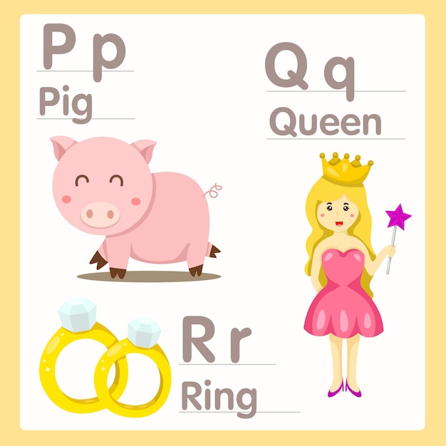 Illustrateur De Pqr Avec Reine Des Cochons Et Alphabet à Anneaux