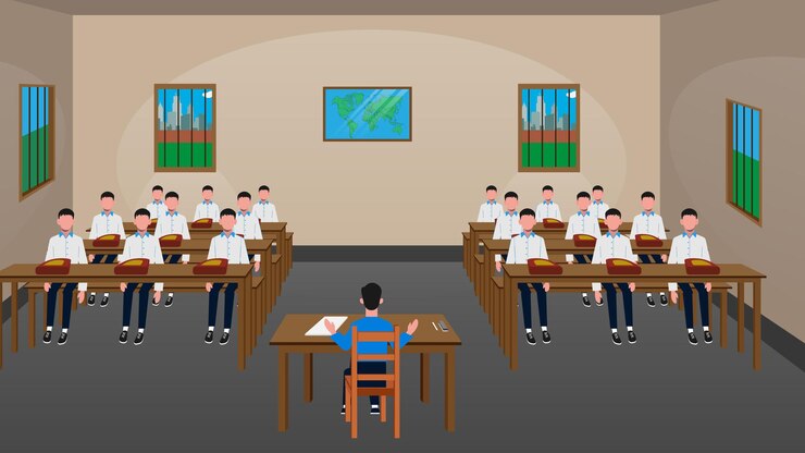 Vecteur illustrateur vectoriel de fond de la salle de classe de dessins animés