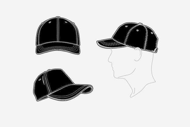 Illustration 2D du chapeau Set d'images vectorielles de contour V du côté avant supérieur et vue en perspective
