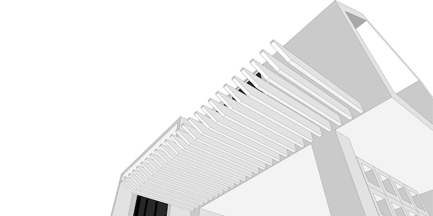 Illustration 3d architecturale de croquis de bâtiment, lignes de perspective de bâtiment d'architecture