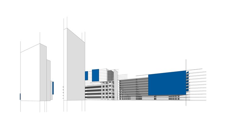 Illustration 3d architecturale de croquis de bâtiment, lignes de perspective de bâtiment d'architecture