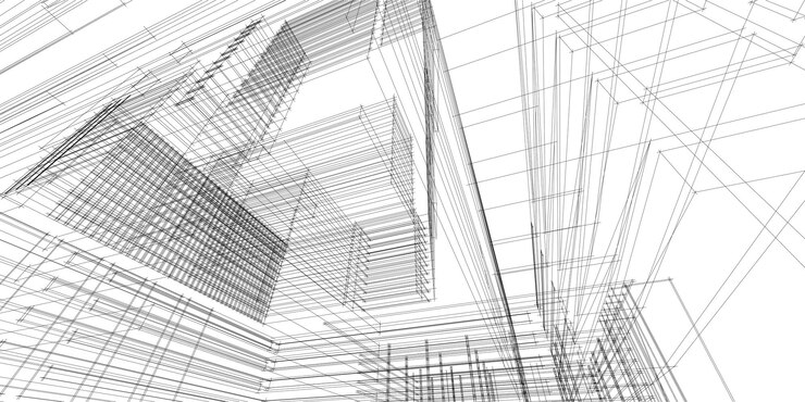 Illustration 3d architecturale de croquis de bâtiment, lignes de perspective de bâtiment d'architecture