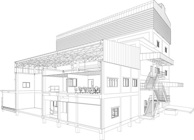 Vecteur illustration 3d d'un bâtiment industriel