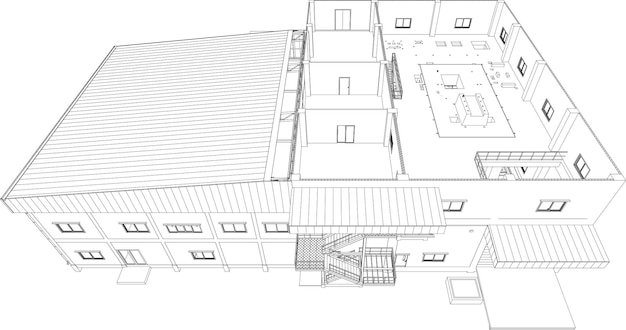 Vecteur illustration 3d d'un bâtiment industriel