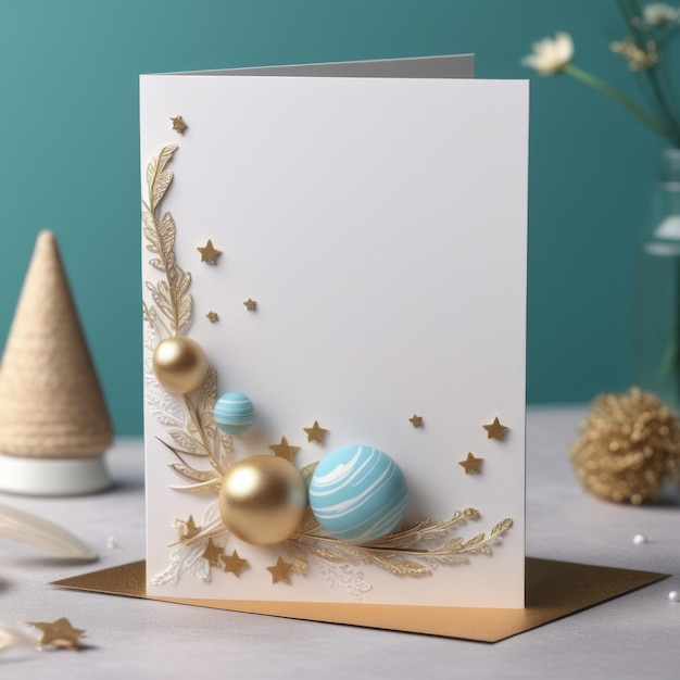 Vecteur illustration en 3d d'une carte de vœux avec des décorations de noël