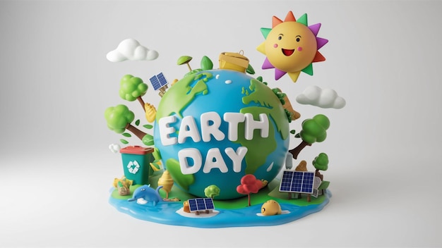 Illustration 3D du Jour de la Terre représentée dans un style de dessin animé