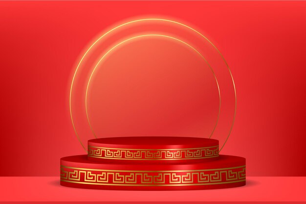 Illustration 3d Du Podium Avec Lanterne Chinoise Sur Le Concept De Joyeux Nouvel An Chinois