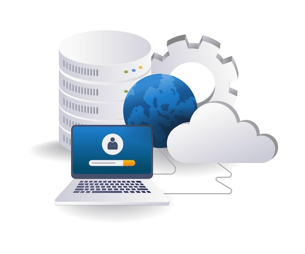 Illustration 3D isométrique plate de données personnelles du serveur cloud de gestion mondiale