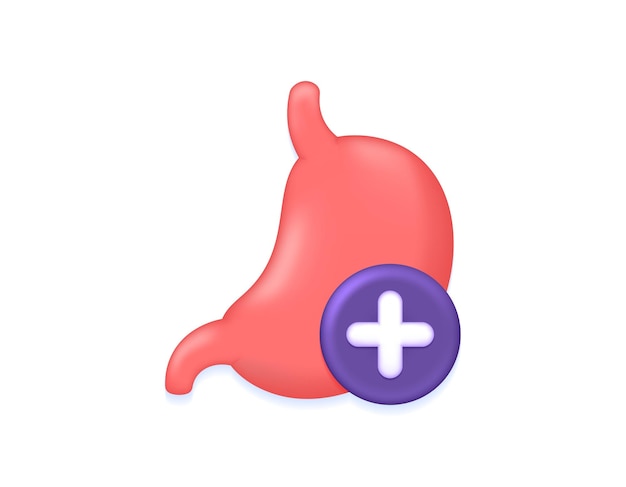 Vecteur illustration 3d de l'organe de l'estomac avec des symboles de santé