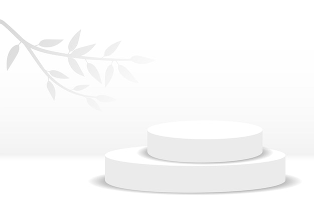 Illustration 3d pilules rondes blanches et ombre d'une branche avec des feuilles sur fond blanc
