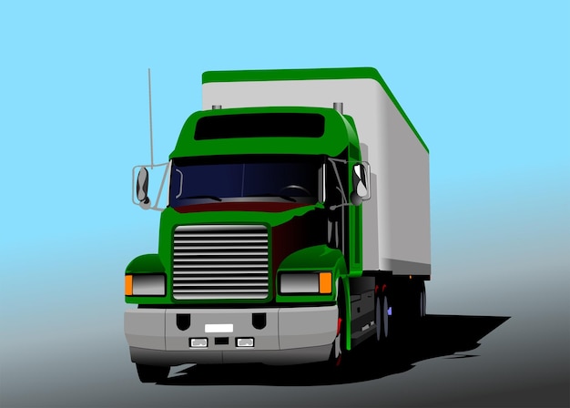 Illustration 3d vectorielle d'un camion vert sur la route