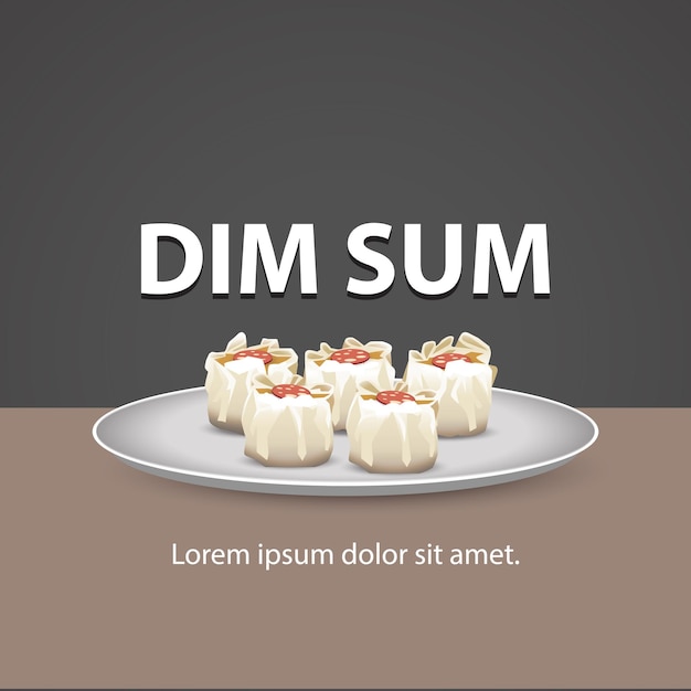 Vecteur illustration de 5 boulettes de dimsum avec une délicieuse garniture de saucisse sur une assiette