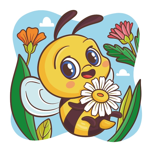 Vecteur illustration d'abeille de dessin animé dessiné à la main