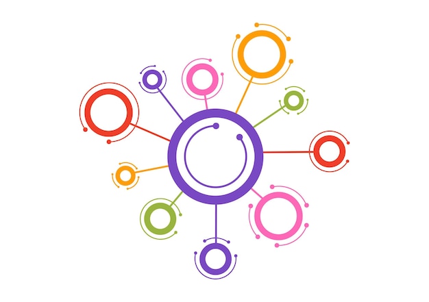 Vecteur illustration abstraite de réseau social avec des formes de cercles polygonaux et des points ou des lignes de connexion