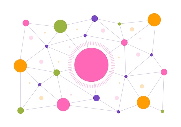 Vecteur illustration abstraite de réseau social avec des formes de cercles polygonaux et des points ou des lignes de connexion