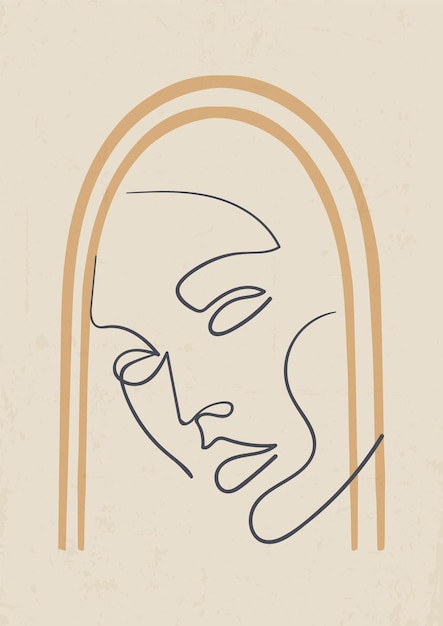 Illustration D'affiche D'art De Visage Abstrait Linéaire Créatif