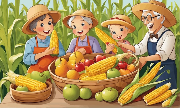 illustration d'un agriculteur dans le champ de maïs illustration d'un agriculteur dans le champ de maïs de happy fa