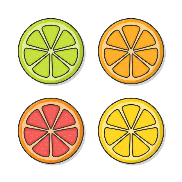 Illustration D'agrumes Frais. Orange, Fruit De Raisin, Citron, Citron Vert Isolé