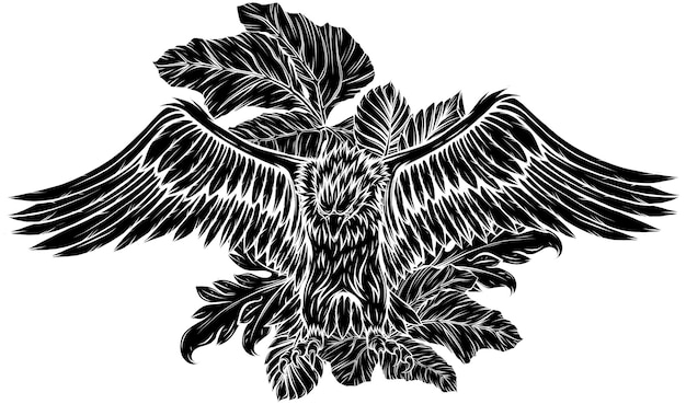 Vecteur illustration d'aigle avec des feuilles sur fond blanc