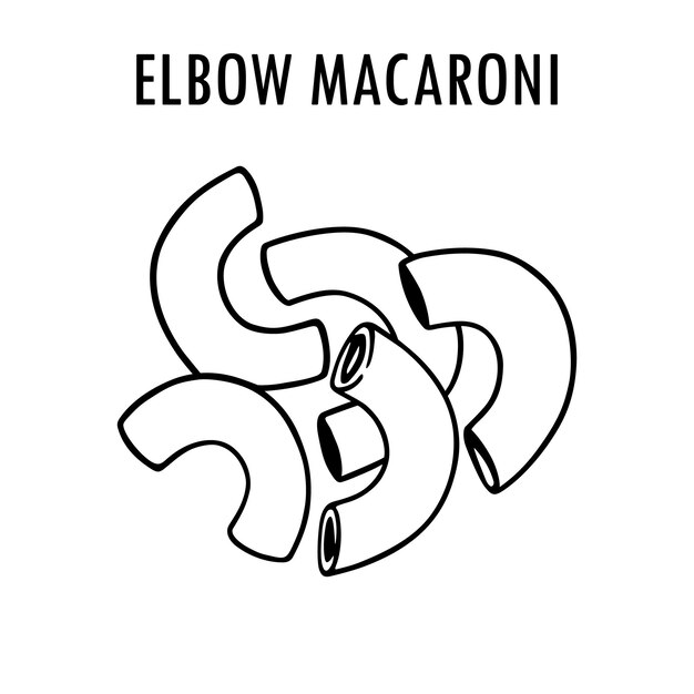 Vecteur l'illustration alimentaire du macaroni du coude de l'art de ligne de la pâte italienne courte imprimé graphique dessiné à la main