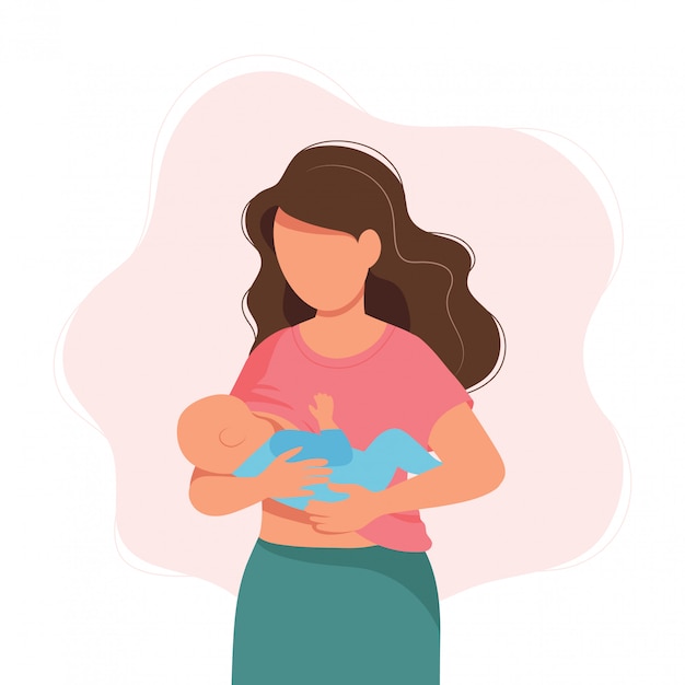 Illustration de l'allaitement maternel, mère nourrissant un bébé avec le sein.