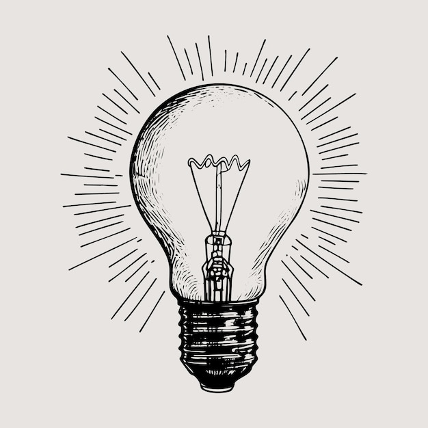 Vecteur illustration d'ampoule de style croquis dessinée à la main dans un style vintage