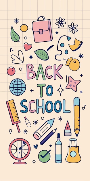 Une illustration amusante et colorée des fournitures et des éléments scolaires