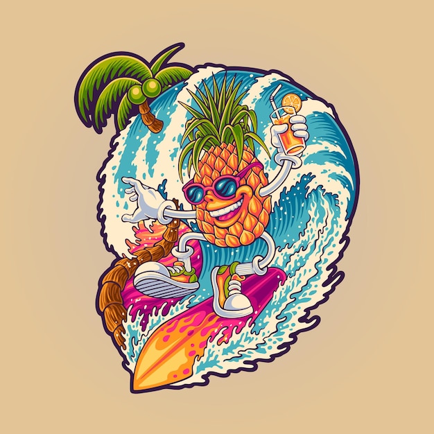 Illustration D'ananas De Surf Tropical