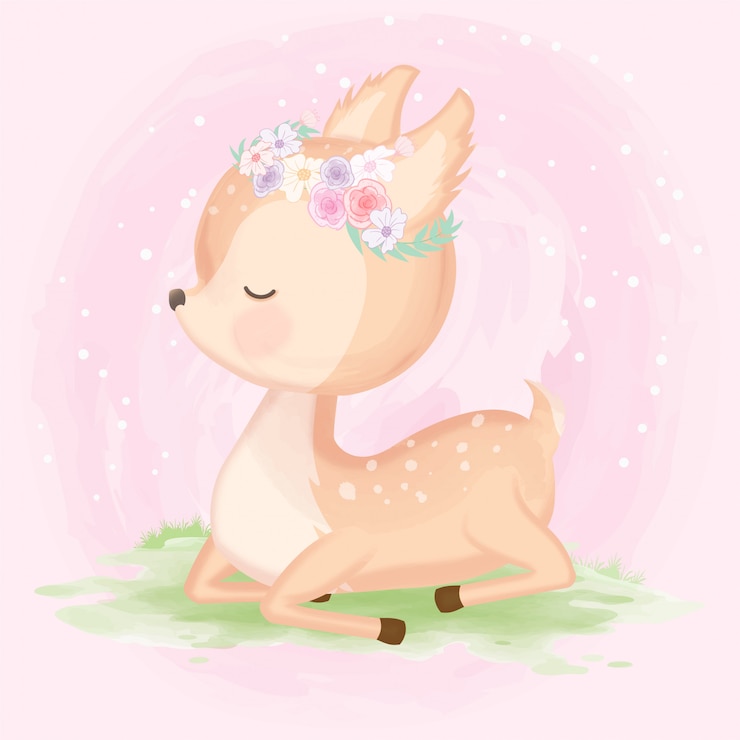 Vecteur illustration d'animal dessiné main mignon bébé cerf