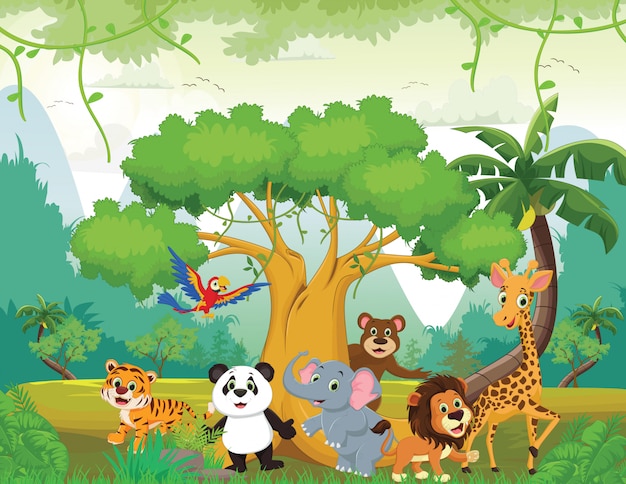 Illustration D'un Animal Heureux Dans La Jungle