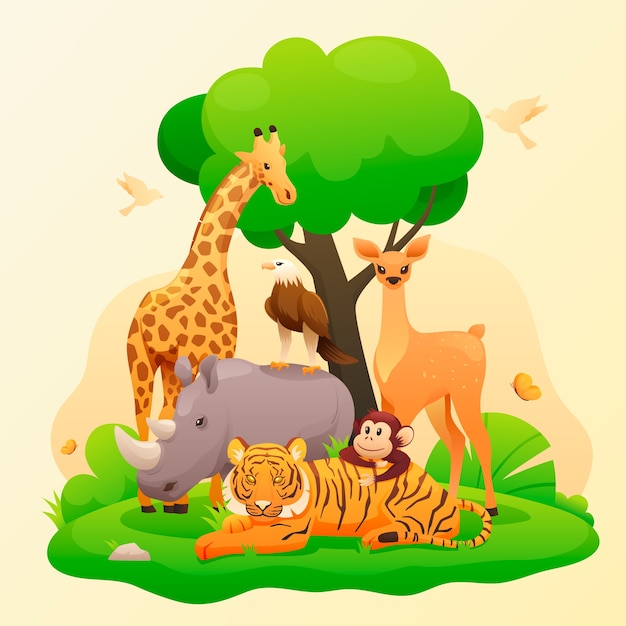 Illustration d'animaux sauvages dégradés