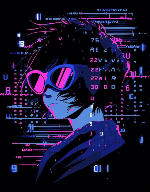Illustration de l'anime Vector of Cyber Chronicles Enigmatic Hacker (Vector des chroniques cybernétiques) est une illustration animée du personnage de hacker énigmatique.