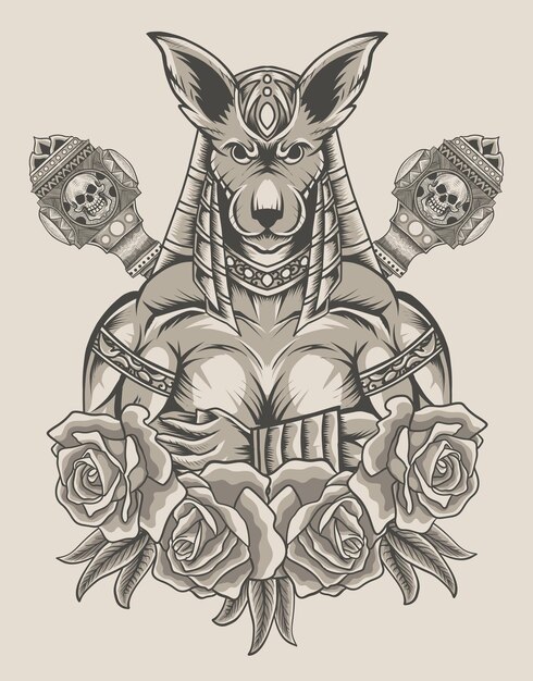 Illustration Anubis Avec Arme Rose Et Marteau