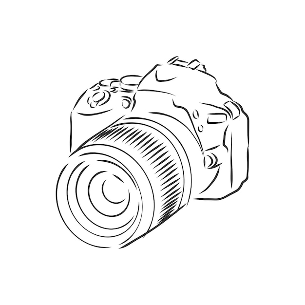 Illustration d'appareil photo reflex numérique avec pinceau. appareil photo, illustration de croquis de vecteur
