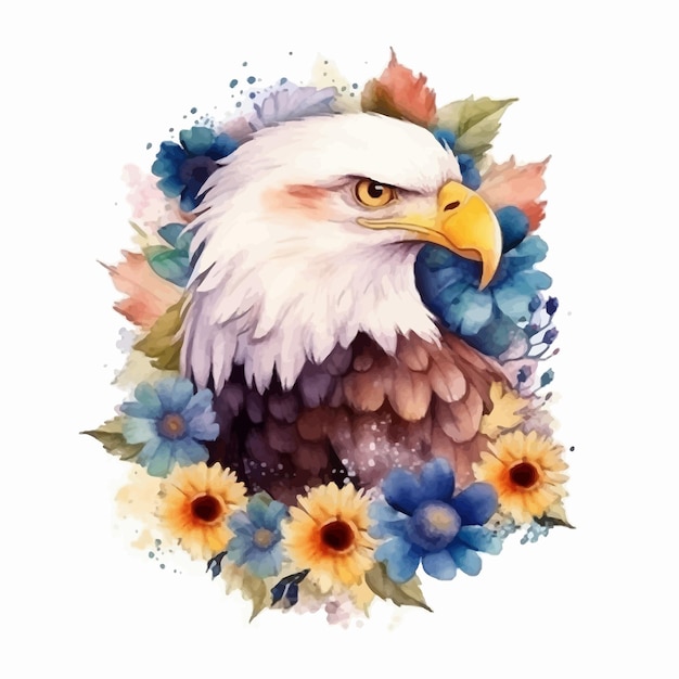 Illustration Aquarelle D'un Aigle Avec Des Fleurs