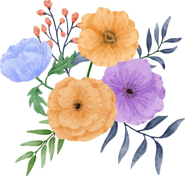 Vecteur illustration à l'aquarelle d'un bouquet de fleurs