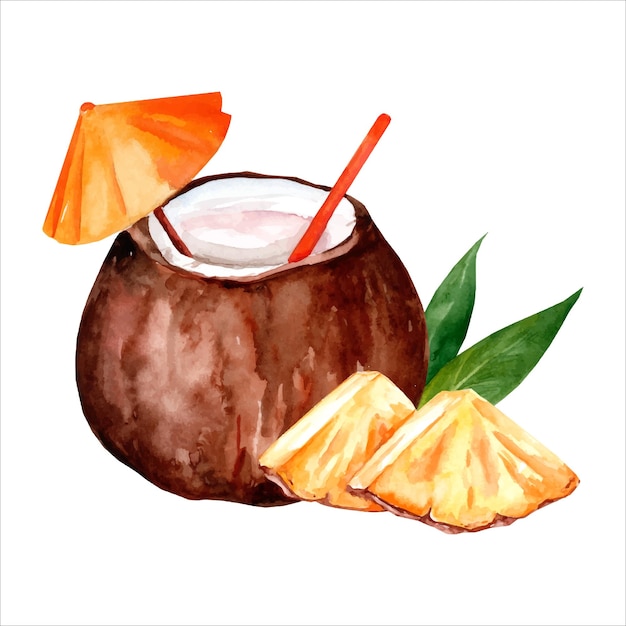 Illustration aquarelle de cocktail pina colada