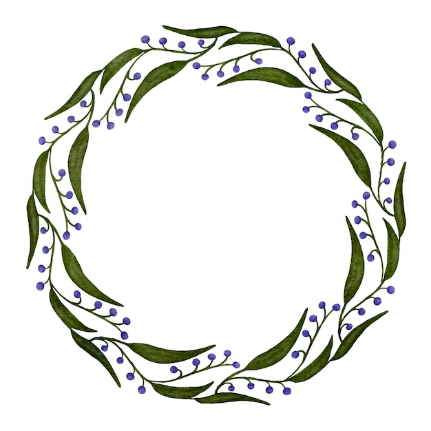 Vecteur illustration aquarelle d'une couronne de cadre de baies et de feuilles.