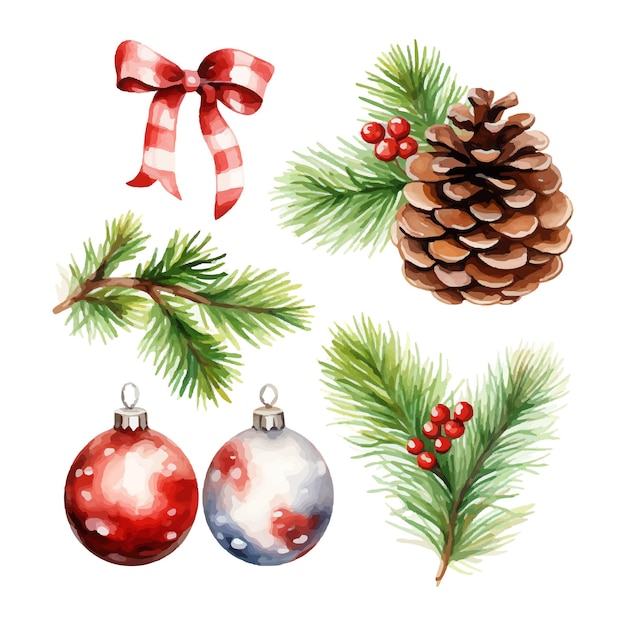 Illustration aquarelle de décorations d'éléments de Noël