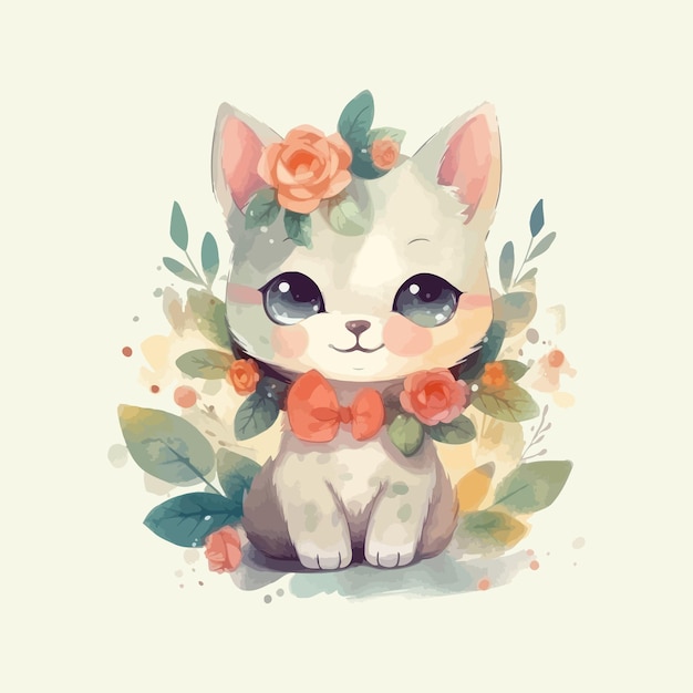 Illustration aquarelle de dessin animé mignon bébé chat