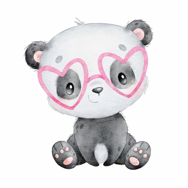 Illustration aquarelle de dessin animé panda saint valentin animaux mignons