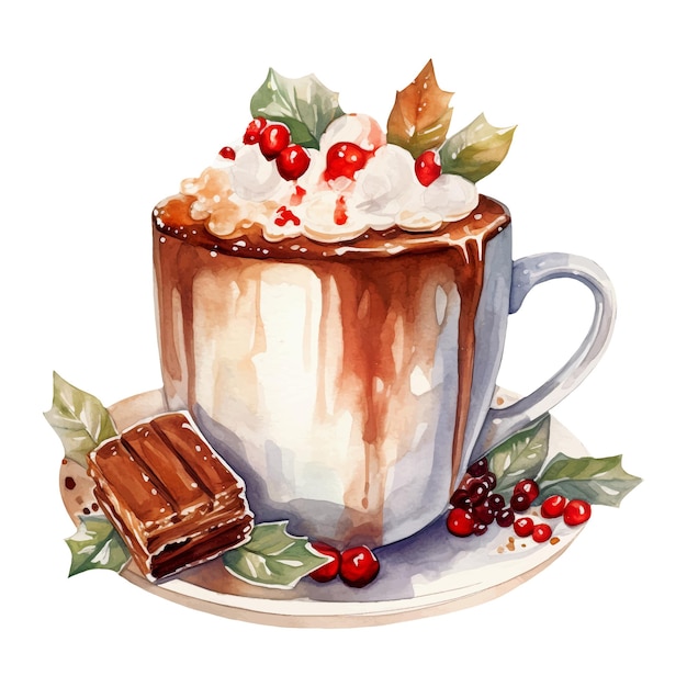 Illustration à L'aquarelle Du Chocolat Chaud De Noël Ai Généré