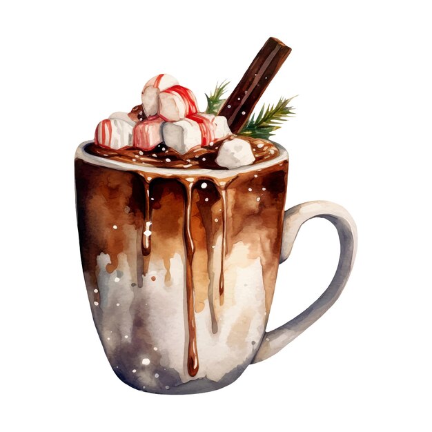 Vecteur illustration à l'aquarelle du chocolat chaud de noël ai généré