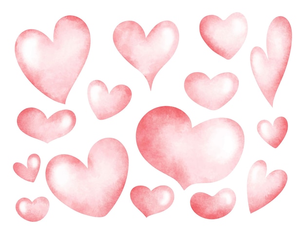 Vecteur illustration aquarelle ensemble d'éléments coeur rose