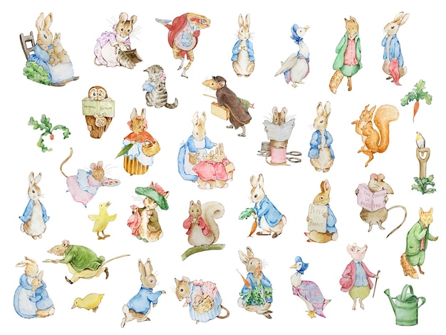 Illustration à L'aquarelle Friends Peter Rabbit D'après Le Livre Pour Enfants De Beatrix Potter