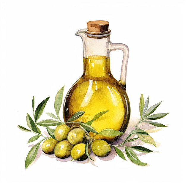 Illustration Aquarelle Huile D'olive Sur Fond Blanc