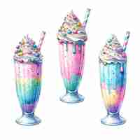Vecteur illustration à l'aquarelle de milkshakes colorés